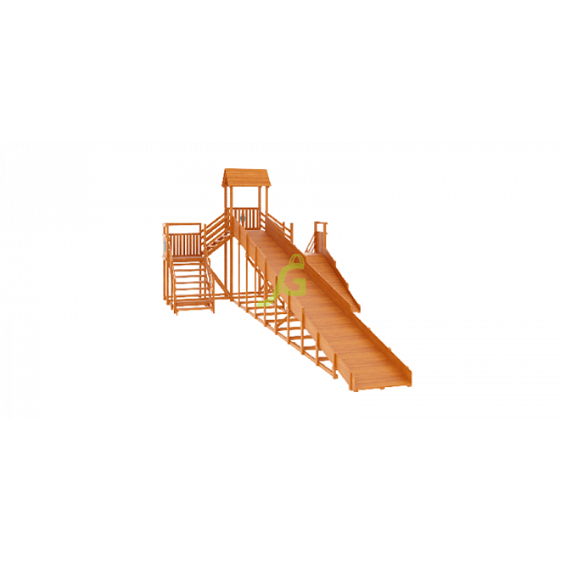 Зимняя деревянная горка "Snow Fox 12 м" с двумя скатами (две лестницы)
