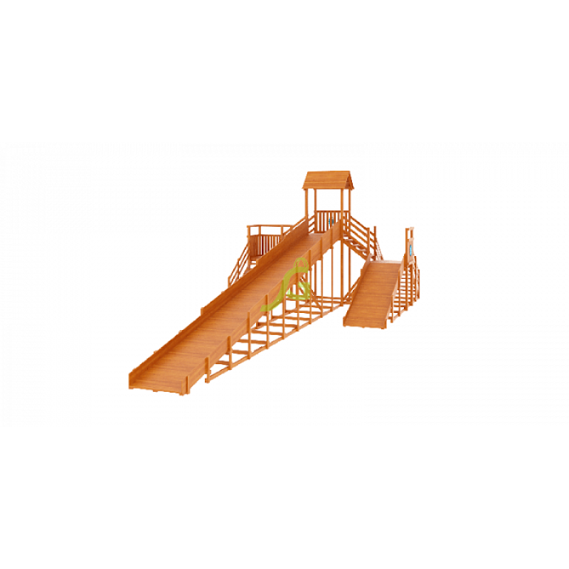 Зимняя деревянная горка "Snow Fox 12 м" с двумя скатами (две лестницы)